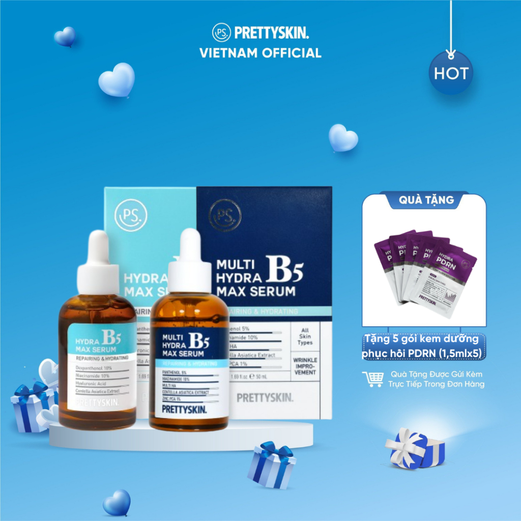 (Tặng 05 sample kem dưỡng) Serum giúp phục hồi dưỡng sáng B5 Prettyskin 50ml