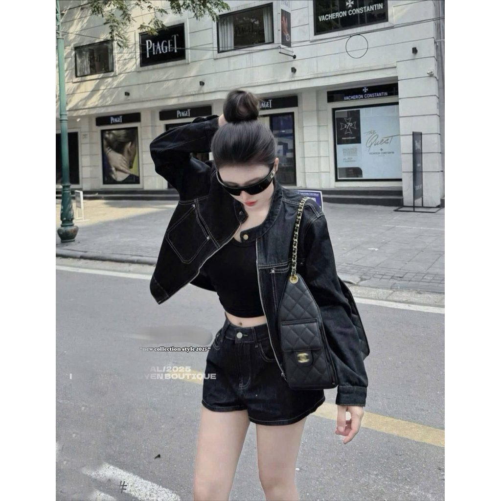 Quần Short Nữ Lưng Cao dáng Rộng màu Xanh Đậm Quần Đùi Nữ chất liệu Denim mềm Chỉ Nổi Basic | BigBuy360 - bigbuy360.vn