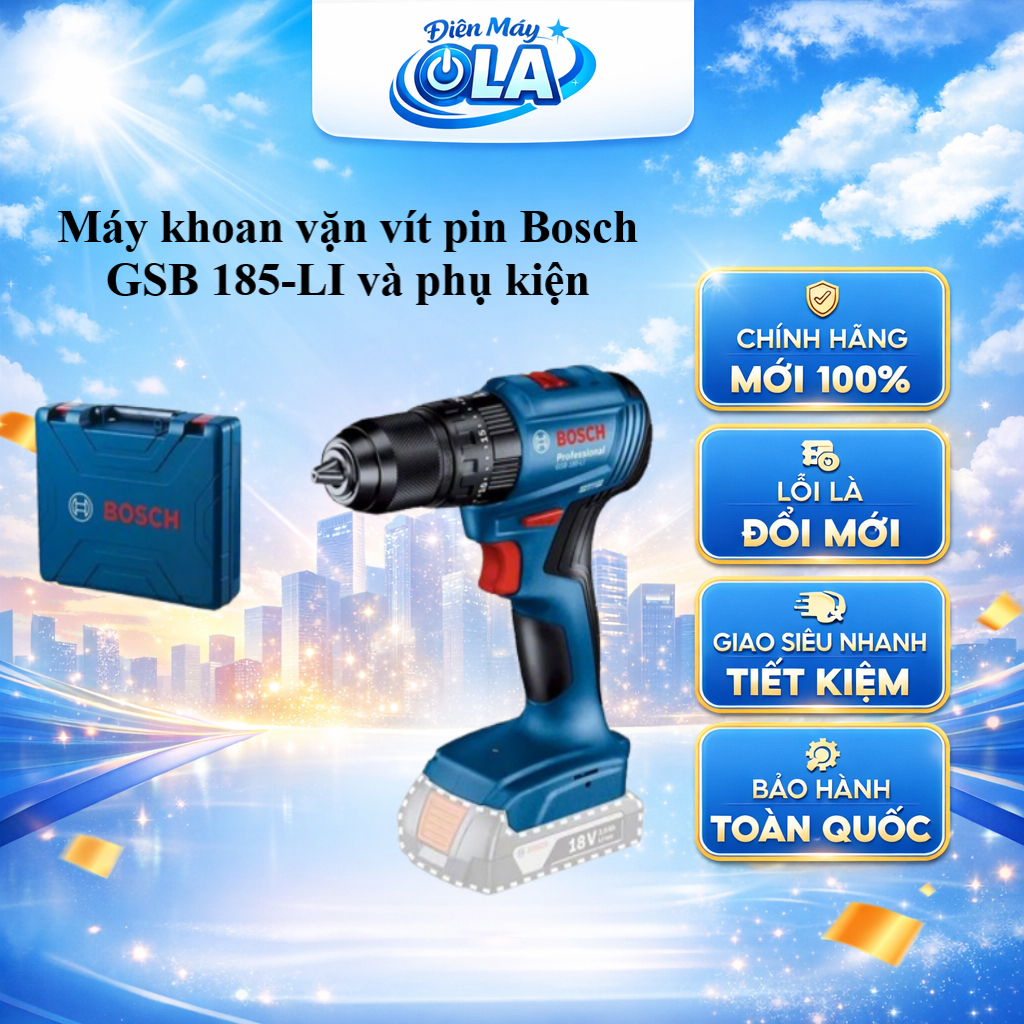 (HCM) - GSB 185-LI - Máy khoan động lực Bosch GSB 185 LI (2 PIN)  và Phụ kiện
