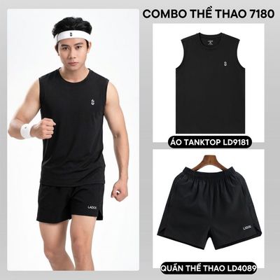 Bộ quần áo thể thao nam co giãn LADOS-7180 Áo tanktop 9181 V2 quần dù 2 lớp 4089, tập gym chạy bộ