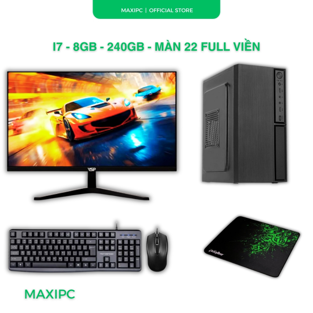 Máy Tính Bàn i7 8GB SSD 240GB Full Bộ Màn 22 24 Inch Chạy Mượt Capcut Canva Chơi Game Giá Tốt