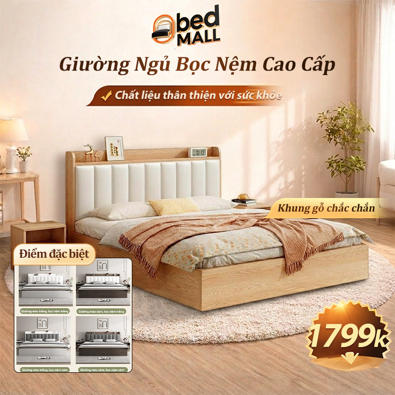 Giường Ngủ hiện đại Master Phòng Cưới Bọc Nệm Mềm Màu Trắng Giường Silent (Ốc Áp Lực) Bảo Hành