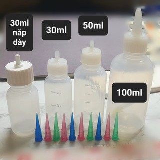 CHAI BÌNH LỌ NHỰA VẼ NÉT NỔI GẮN ĐẦU KIM 30ml 50ml 100ml
