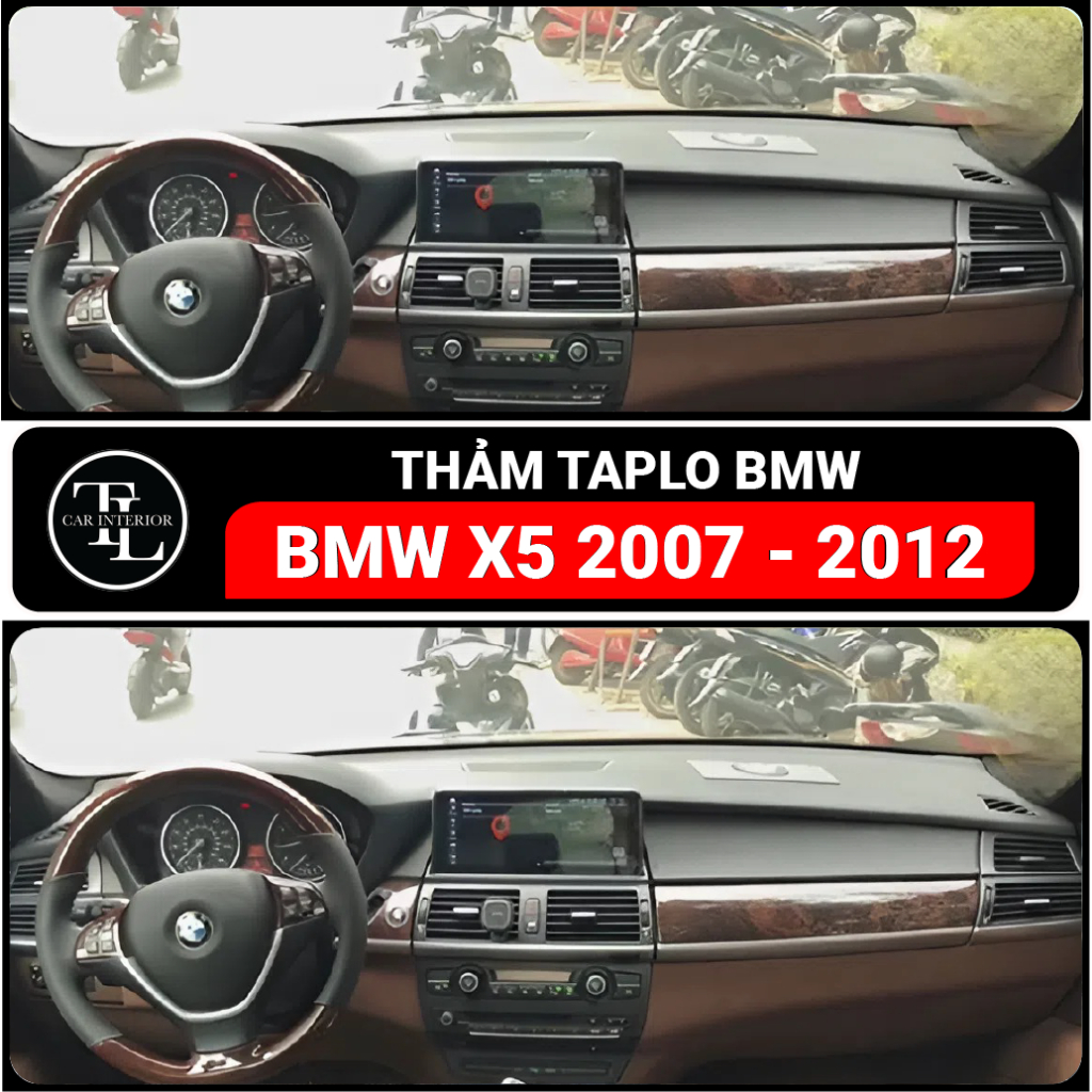 Thảm phủ taplo Bmw X5 2007 - 2012 nhung lông cừu, da carbon, da fiber cao cấp, TL Auto