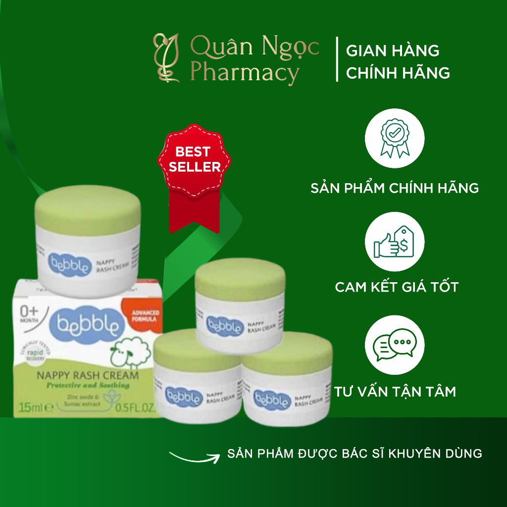 [CHÍNH HÃNG] Kem Hăm Tã, Mẩn Ngứa Bebble Nappy Rash Cream 15ML