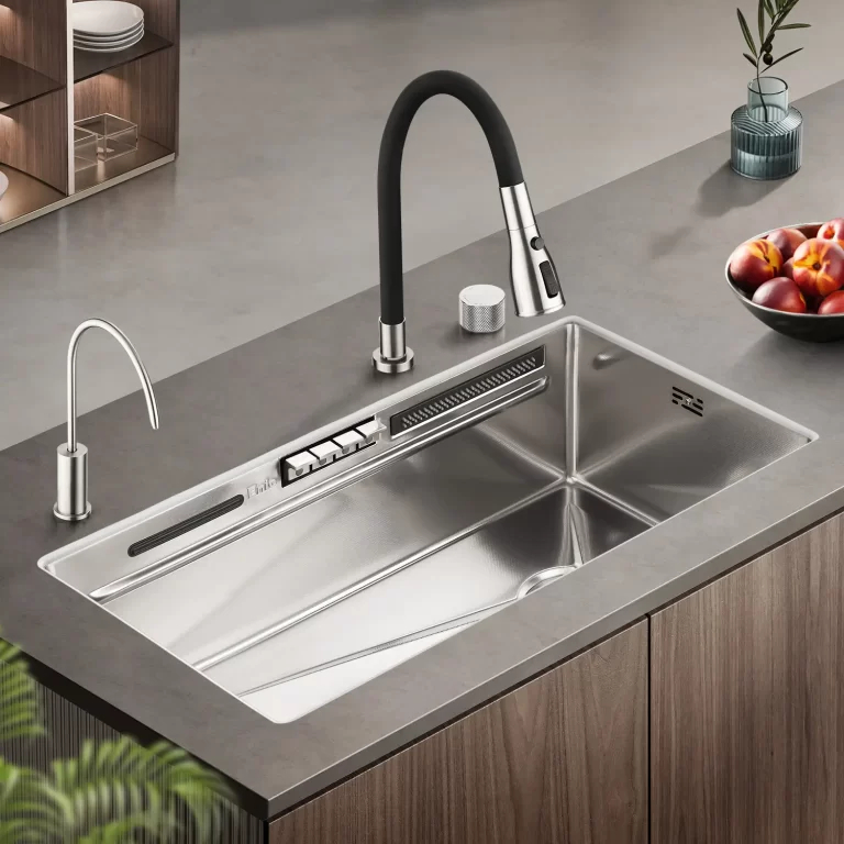 Bồn rửa chén Enic DK4 1 ngăn cỡ lớn phím âm, van điều chỉnh nóng lạnh, phủ nano cao cấp