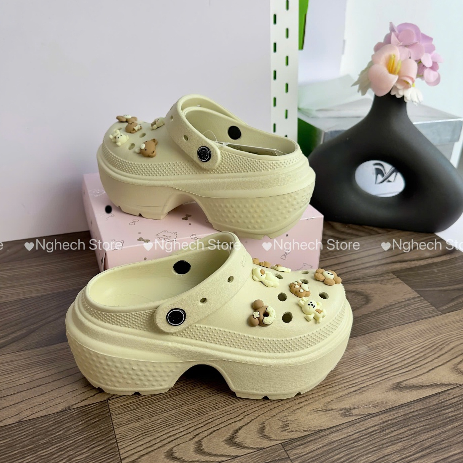 Dép Sục Cross Stomp _Dép Cross Nữ Đế Cao 7CM Kèm Charm 3D