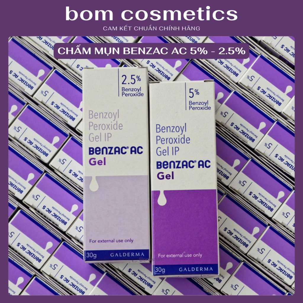 Gel chấm mụn Benzac AC 5% 2.5% Benzoyl Peroxide gel chấm mụn viêm mụn sưng đỏ