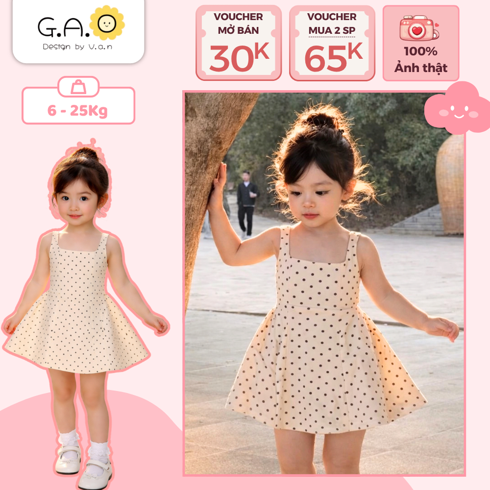 [15/5-VOUCHER 35K] Váy 2 dây xòe chấm bi bé gái Tặng kèm scrunchie, Đầm bé gái Vải xước hàn Lsoul bé