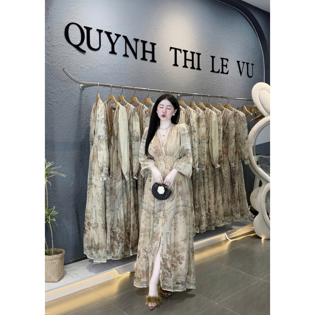 KEM -Đầm voan hoa nhí tay bồng dáng dài phong cách nàng thơ nhẹ nhàng