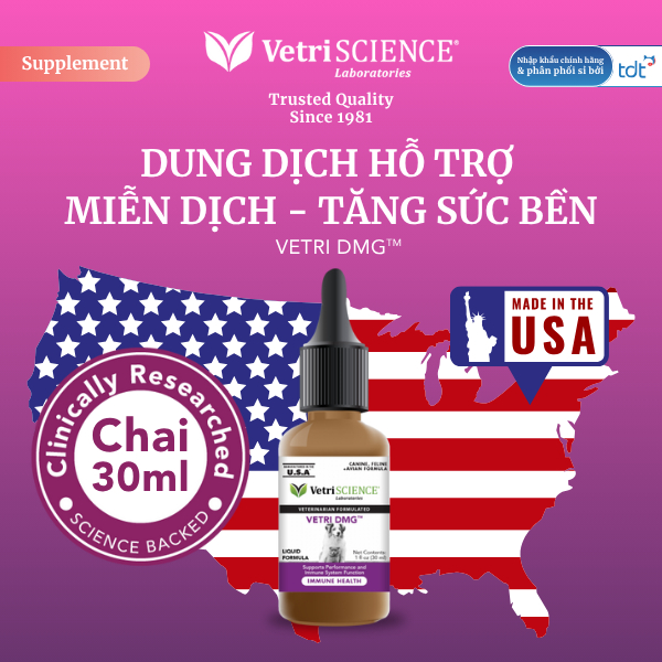 DUNG DỊCH HỖ TRỢ MIỄN DỊCH & TĂNG SỨC ĐỀ KHÁNG CHO CHÓ MÈO VETRI DMG VETRISCIENCE [ CHAI 30ML ]