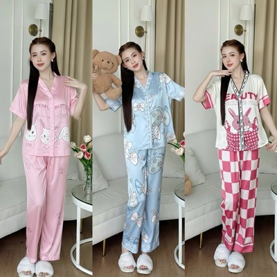 Bộ Đồ Ngủ Pijama Cộc Tay Quần dài Hisexy Set Pijama Lụa Latin Cao Cấp mềm mịn P17