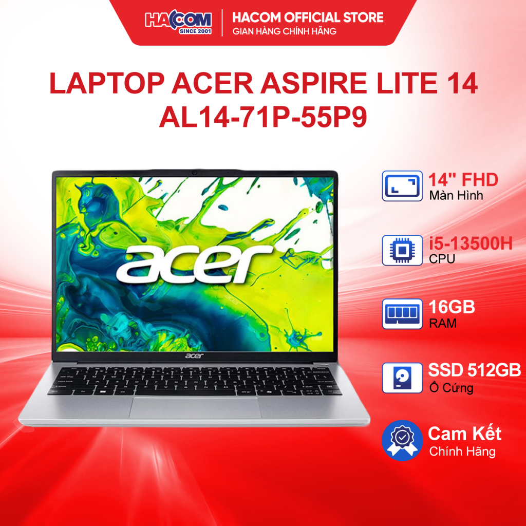 Laptop Acer Aspire Lite 14 AL14-71P-55P9 (Core i5/13500H/16GB/512GB/Win 11) - BH 24 Tháng HACOM PC