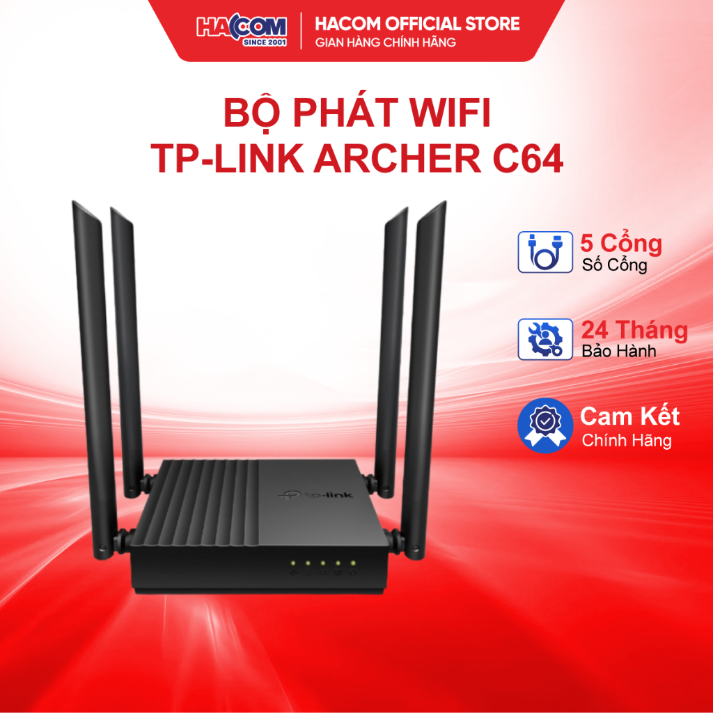 Bộ Phát Wifi TP-Link Archer C64 - Bảo Hành 24 Tháng HACOM PC