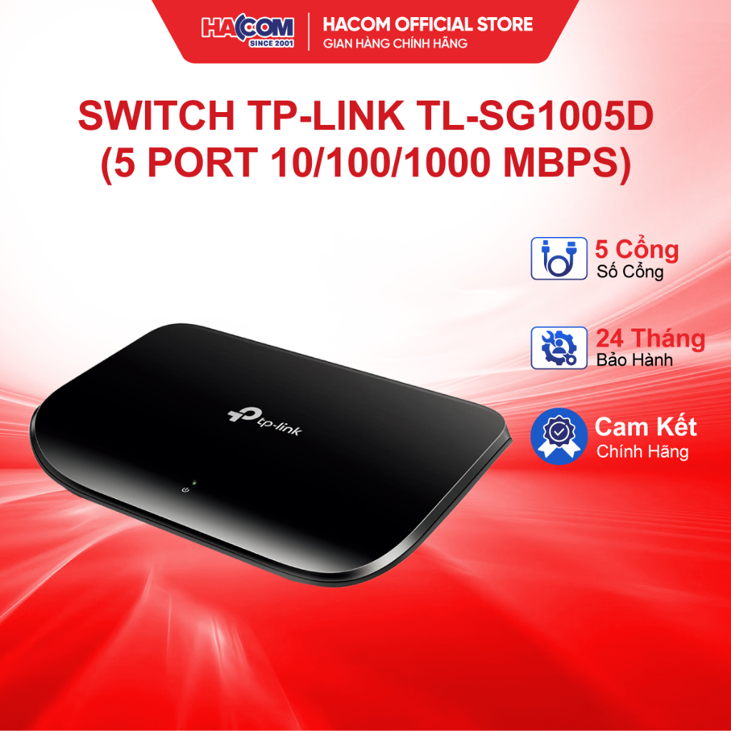 Switch TP-Link TL-SG1005D/LS1005G/LS1008G 5/8 Port 10/100/1000 Mbps Vỏ Nhựa - BH 24 Tháng HACOM PC