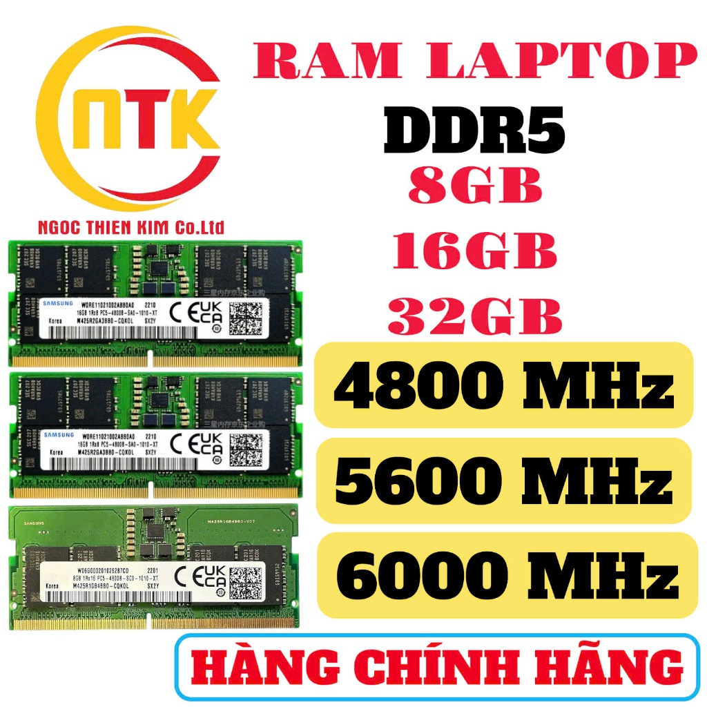 [RAM LAPTOP CHÍNH HÃNG] SAMSUNG/ DDR5/ 8G/ 16G/ 32G 4800MHz/ 5600MHz/ 6000MHz - HÀNG QUA SỬ DỤNG