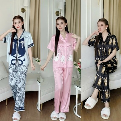 Bộ Đồ Ngủ Pijama Hisexy Cộc Tay Quần dài Set Pijama Lụa Latin Cao Cấp mềm mịn P17