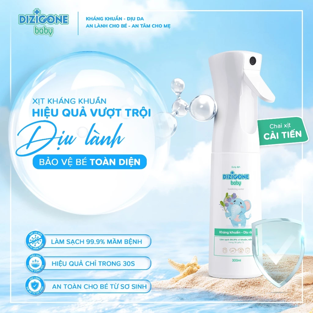Xịt khuẩn DIZIGONE Baby vệ sinh tay chân, đồ chơi, đồ dùng cho bé 100ml/300ml xanhkids