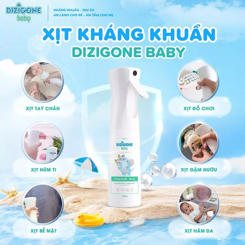 Xịt kháng khuẩn Dizigone Baby vệ sinh đồ chơi, bình sữa, núm ti giả an toàn cho bé 100ml/ 300mlXịt k