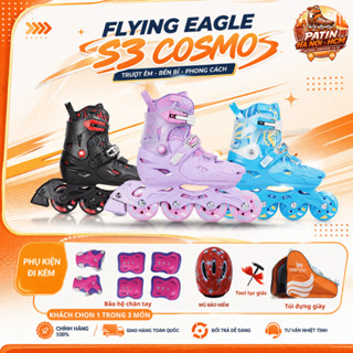 Giày patin trẻ em Flying Eagle S3S Cosmo bánh cao su đặc, càng nhựa chịu lực dưới 50kg 3 màu xanh/hồng/đen