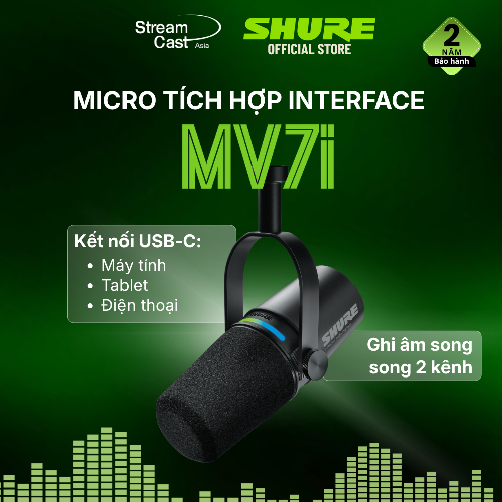 [THƯƠNG HIỆU MỸ] SHURE Mic thu âm lọc tiếng ồn MV7i với interface được tích hợp – Micro dành cho pod