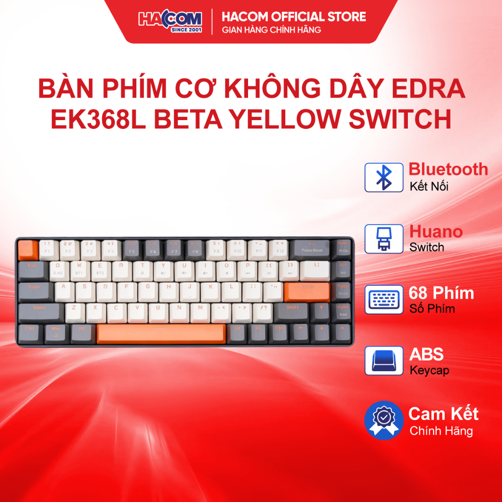 Bàn Phím Cơ không dây Edra EK368L Alpha /Beta Yellow Switch - Bảo Hành 24 Tháng HACOM PC