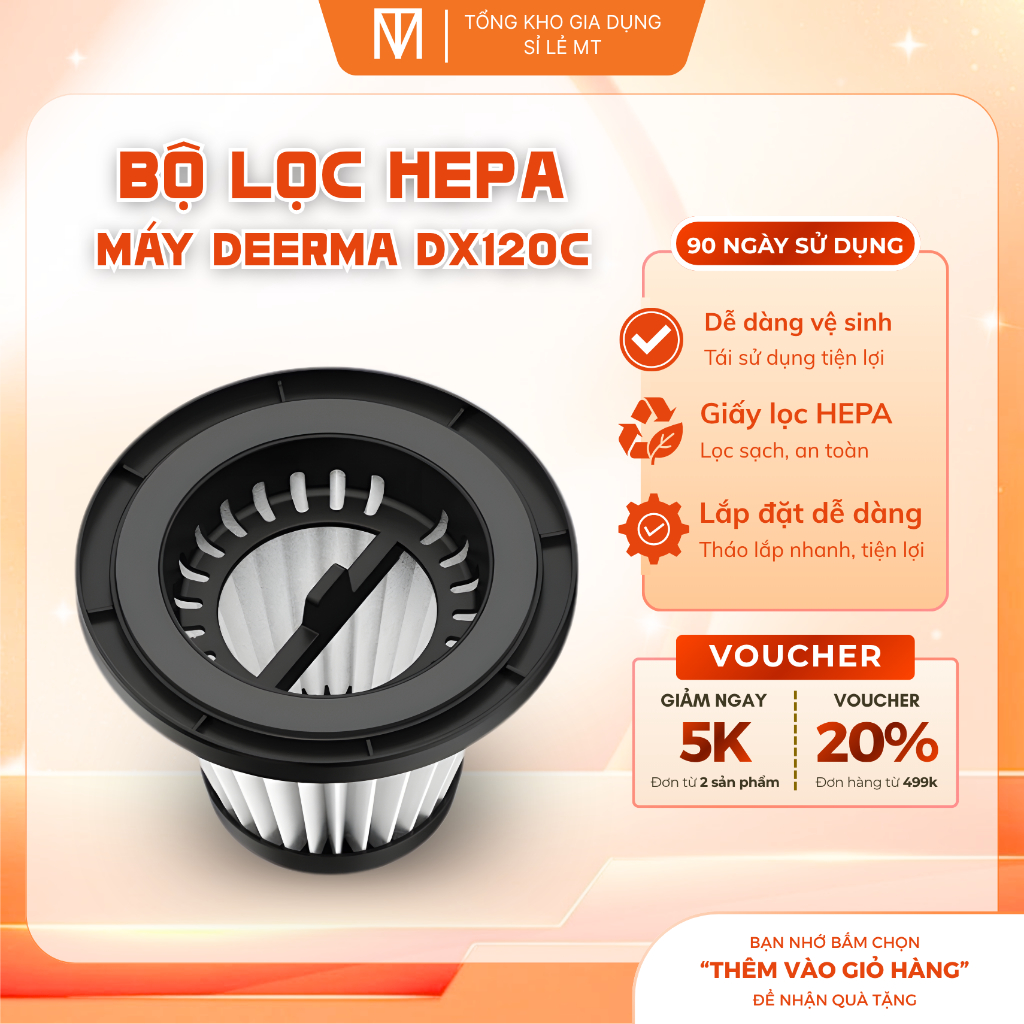 Bộ lõi lọc Hepa cao cấp thay thế cho máy Deerma DX120C giúp lọc bụi mịn hiệu quả đến 99.97%
