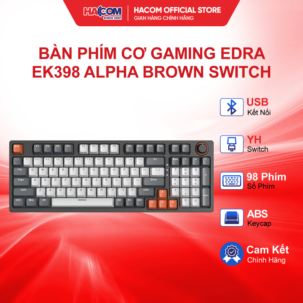 Bàn Phím Cơ EDRA EK398 Alpha/Beta LED Rainbow Gaming 98 Phím Blue/Brown/Red Switch USB Chính Hãng