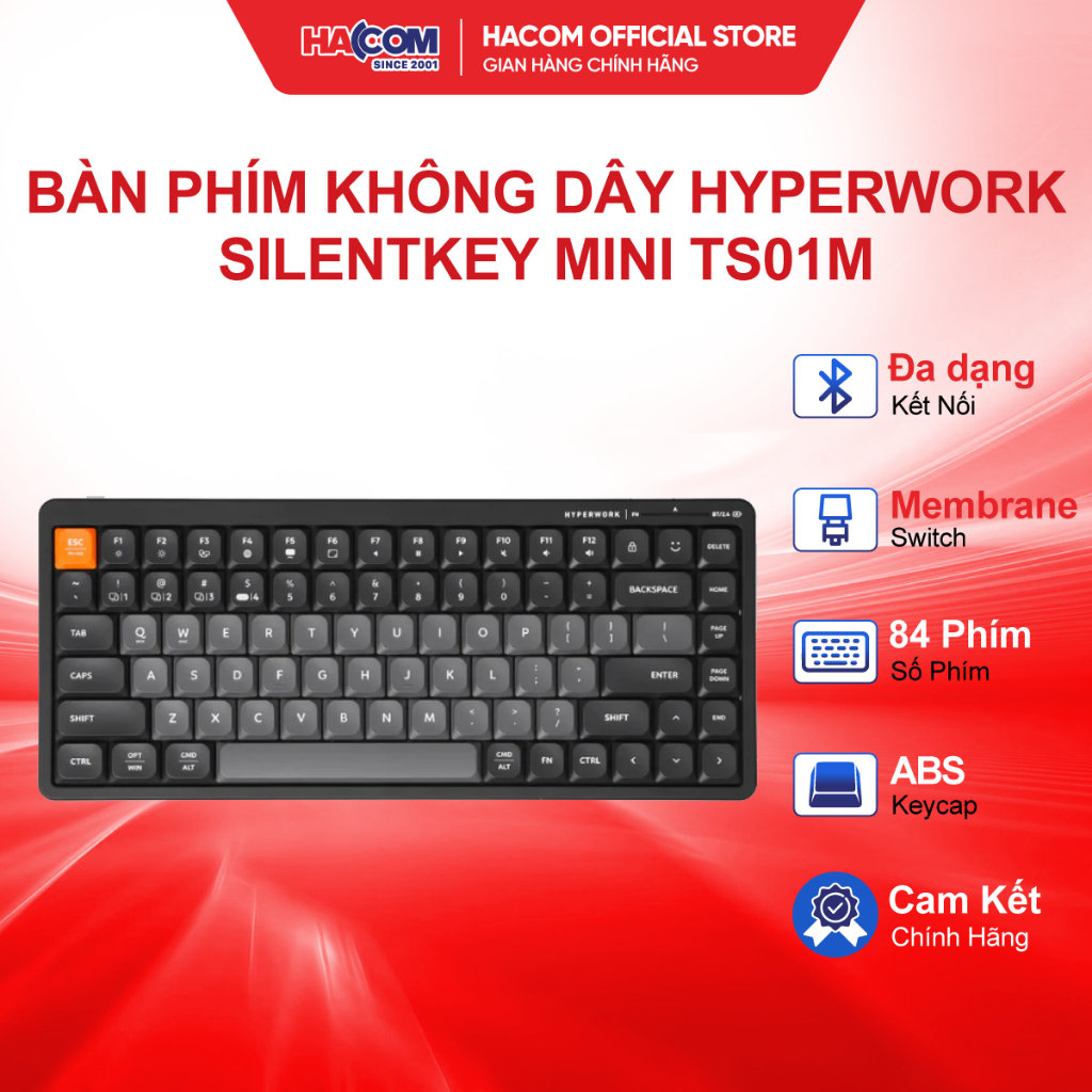 Bàn Phím không dây HyperWork SilentKey Mini TS01M HACOM PC