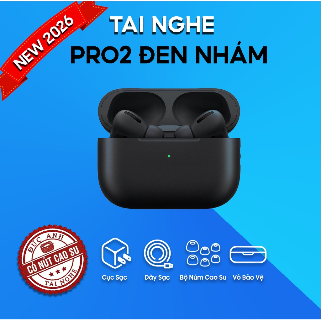 Tai nghe Bluetooth Pro2 Đen Nhám, TYPE C,  Đầy đủ tính năng, Nhét Tai, Nghe Nhạc, Earphone pro2