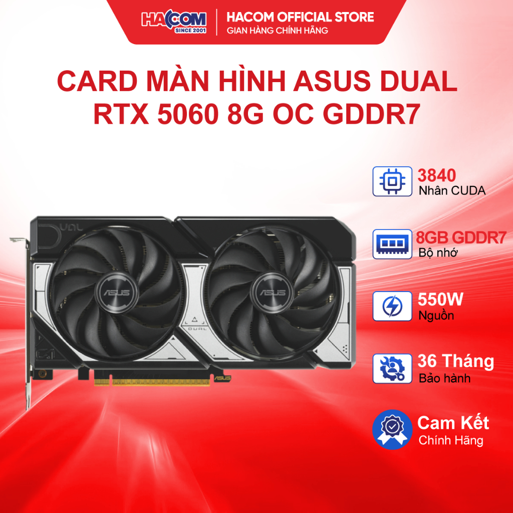 Card Màn Hình Asus DUAL RTX 5060 8G OC GDDR7 (DUAL-RTX5060-O8G) - BH 36 Tháng HACOM PC
