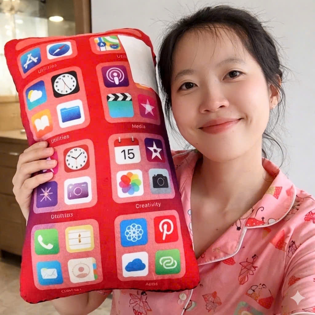 Gấu bông hình Ai Phone 18 Đỏ Rự Vang mô phỏng thật, chất liệu mềm mịn, vải cao cấp an toàn