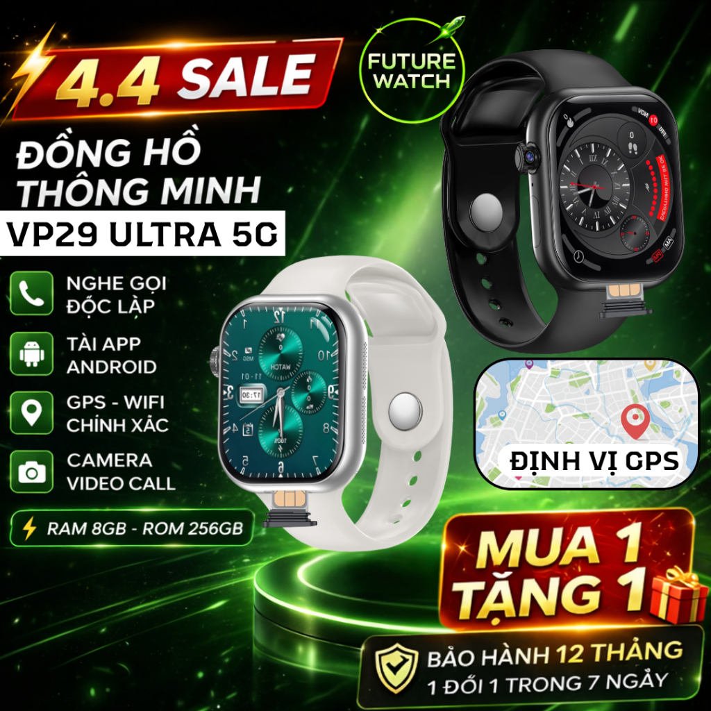 Đồng Hồ Thông Minh VP29 Ultra 5G Video Call, Camera, Tải App, Định Vị GPS, Chat GPT, Cấu Hình Mạnh