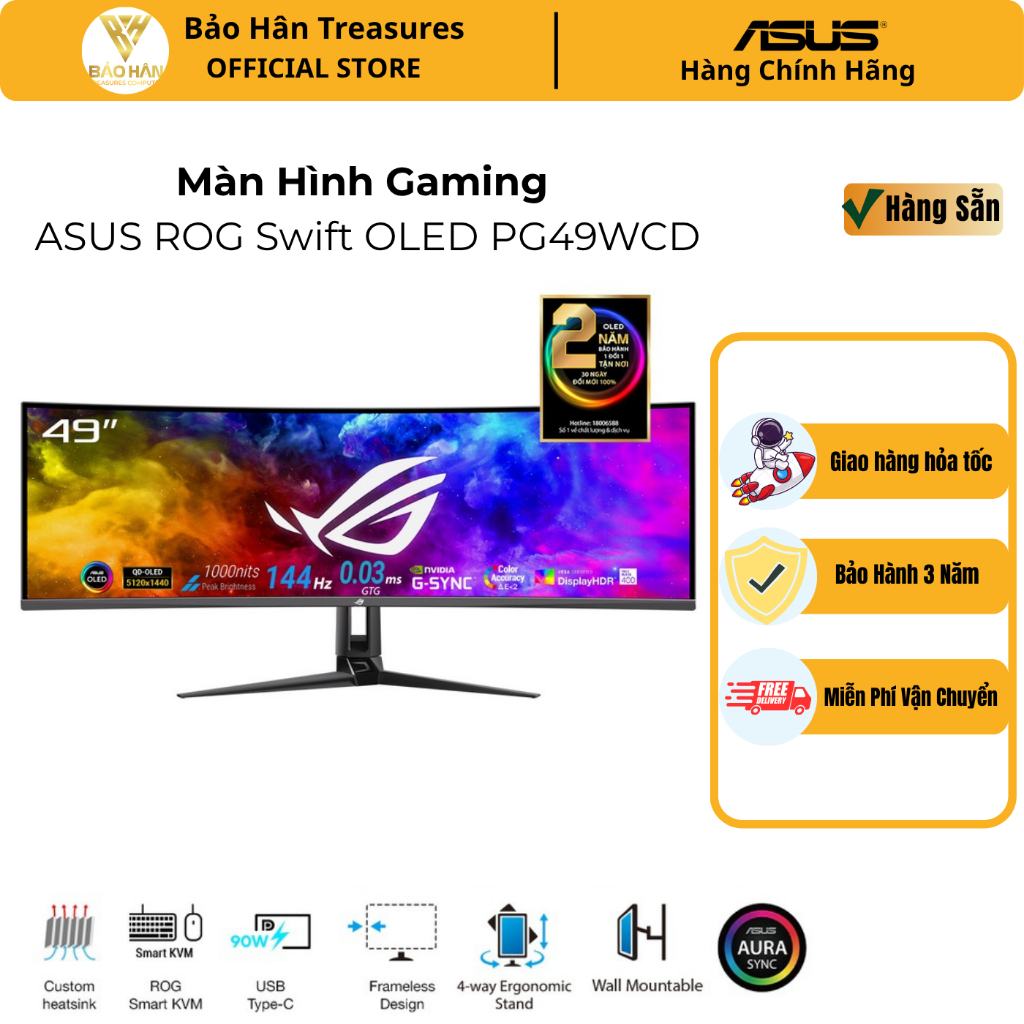 Màn Hình Gaming ASUS ROG Swift OLED PG49WCD (49.0 inch - OLED - DualQHD - 144Hz - 0.03ms - USB TypeC