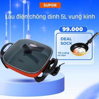 Lẩu điện cao cấp phủ men chống dính đa năng Supor vung kính bảo hành 12 tháng chính hãng H30FK802VN-136 5 lít