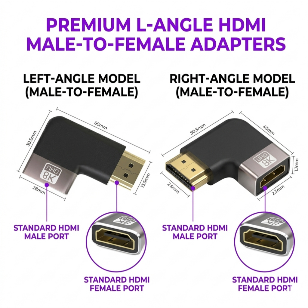 HDMI góc HDMI 90 độ - mini HDMI sang HDMI - micro HDMI sang HDMI - Độ Phân Giải 8K - Cổng Chuyển Góc