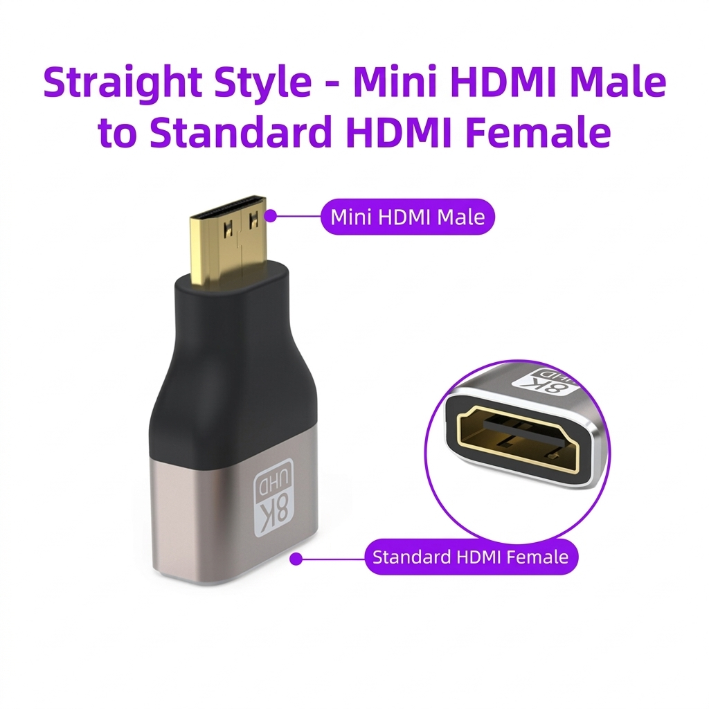 mini HDMI sang HDMI - HDMI góc HDMI 90 độ - micro HDMI sang HDMI - Độ Phân Giải 8K - Cổng Chuyển Góc