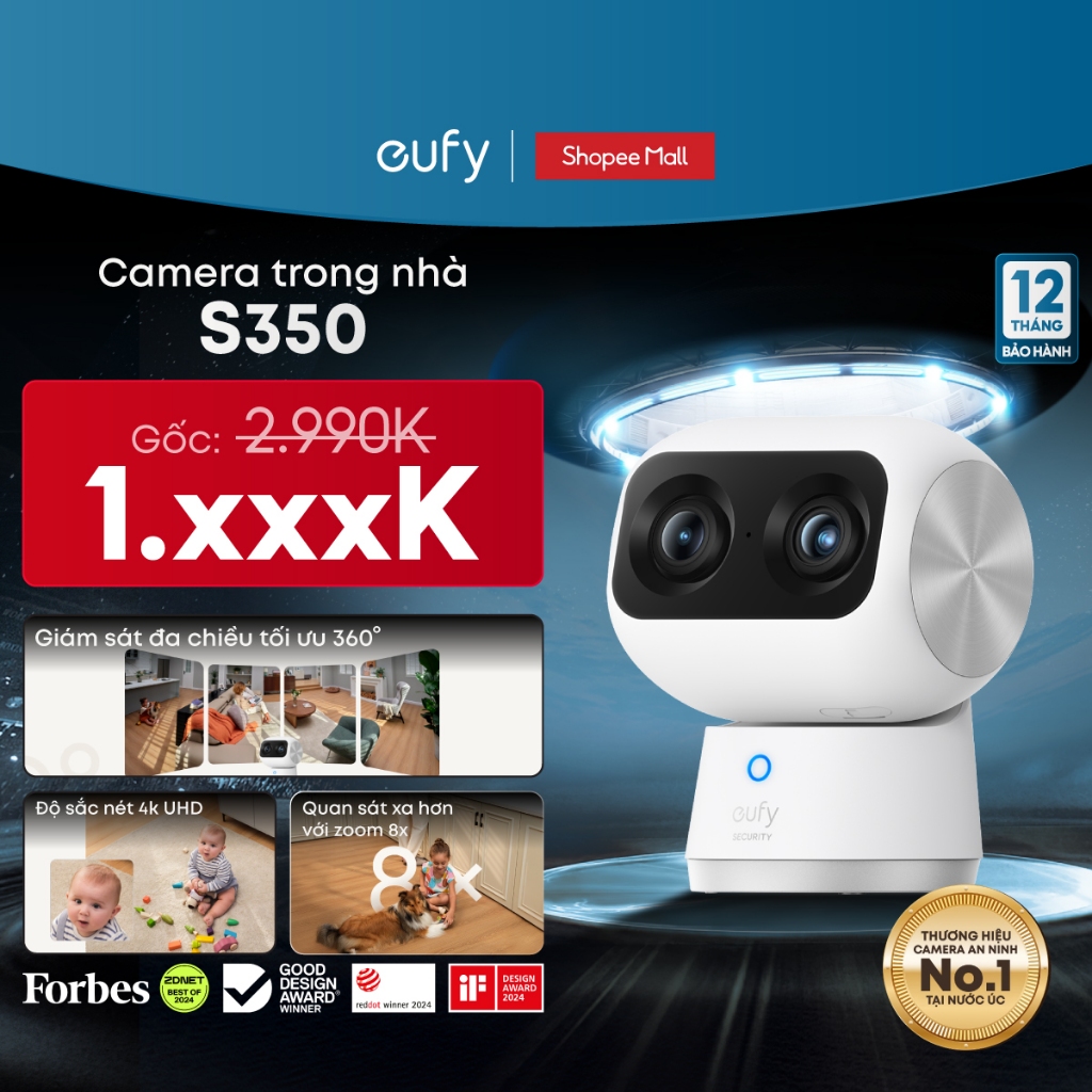 Camera trong nhà Eufy Indoor S350 | Bảo mật tuyệt đối | Combo S350 + S220 | Combo S350 + C220 - Hàng