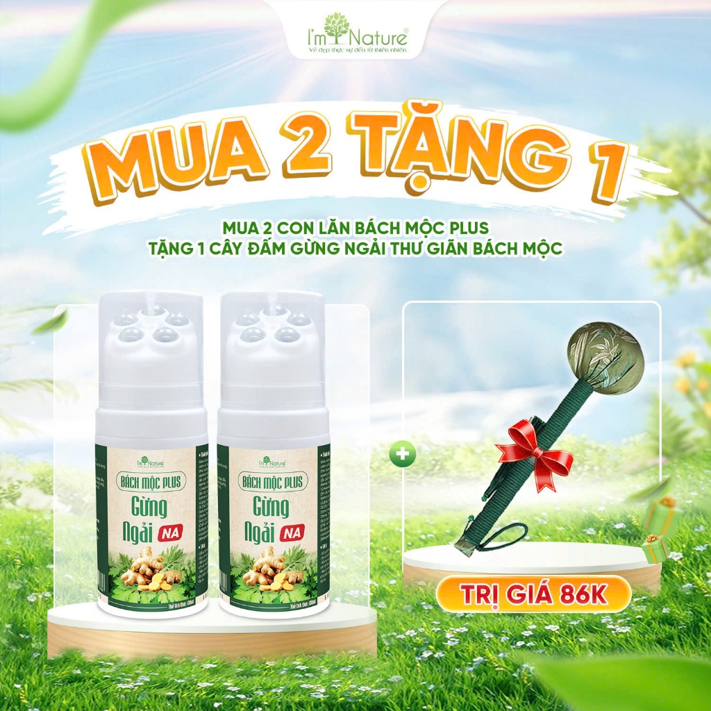 Con Lăn Bách Mộc Plus - Massage Giảm Đau Mỏi Cổ Vai Gáy, Lưu Thông Khí Huyết - I'm Nature 3in1/130ml