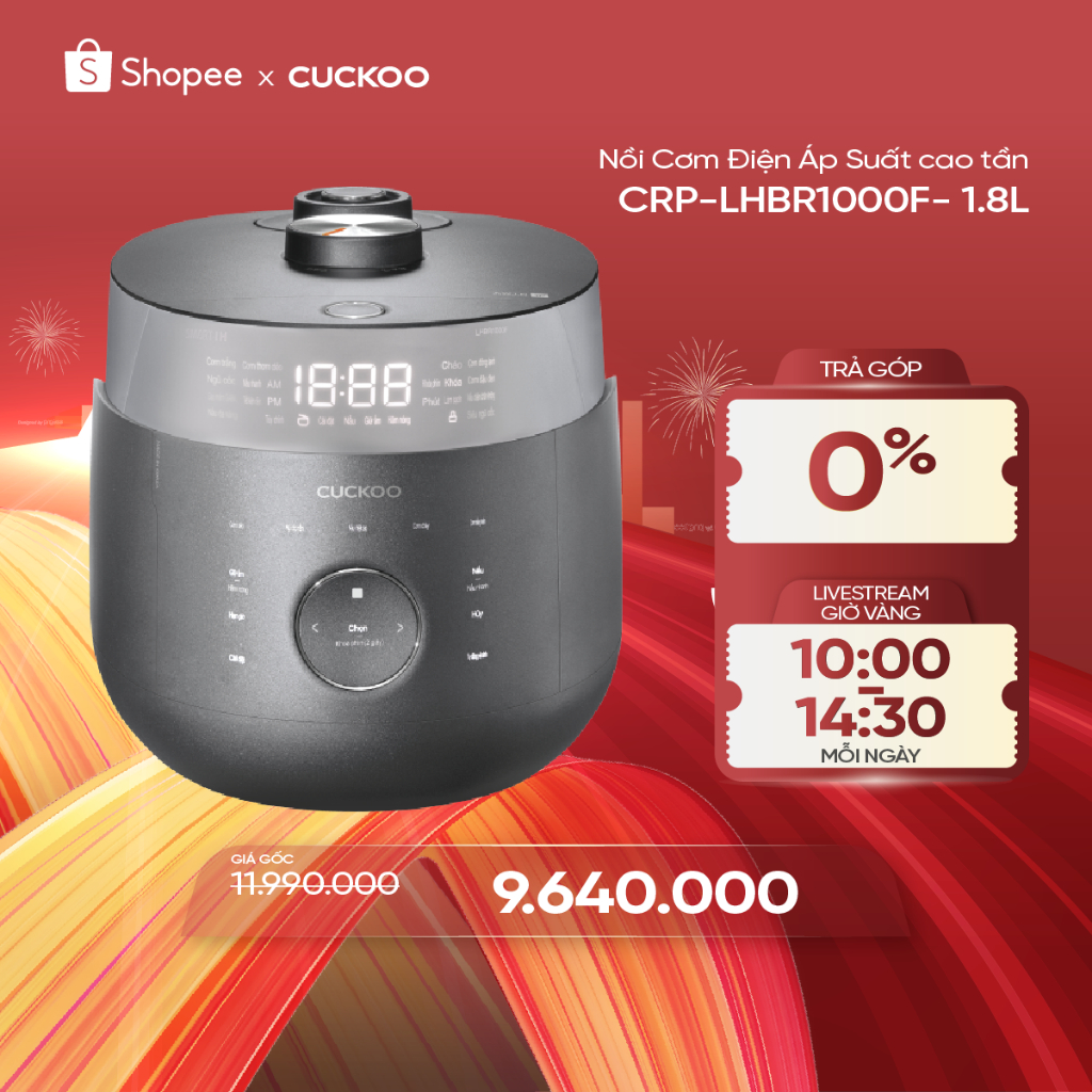 Nồi Cơm Điện Tử Áp Suất Cao Tần Cuckoo CRP-LHBR1000F 1.8 Lít -Lòng nồi X-Wall Black - áp suất 2.0 ATM- bảng Tiếng Việt
