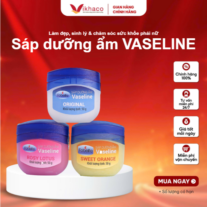 Sáp Dưỡng Môi Vaseline Fobelife Không Màu, Dưỡng Ẩm Giữ Ẩm Giảm Tình Trạng Da Khô Nứt Nẻ N2