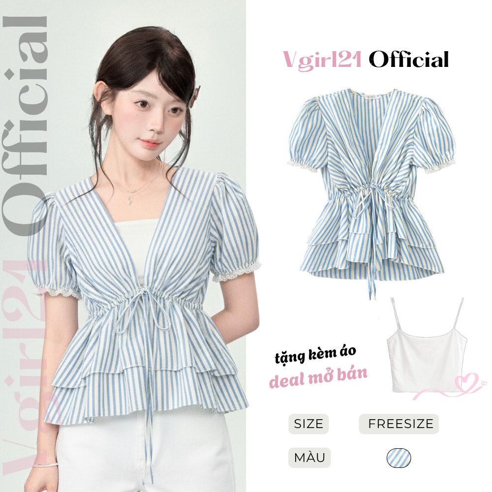 [Deal mở bán] - Vy Top - Áo Tay Bồng Cổ V Freesize Có Dây Rút Eo - Tặng Kèm Áo 2 Dây Croptop | BigBuy360 - bigbuy360.vn