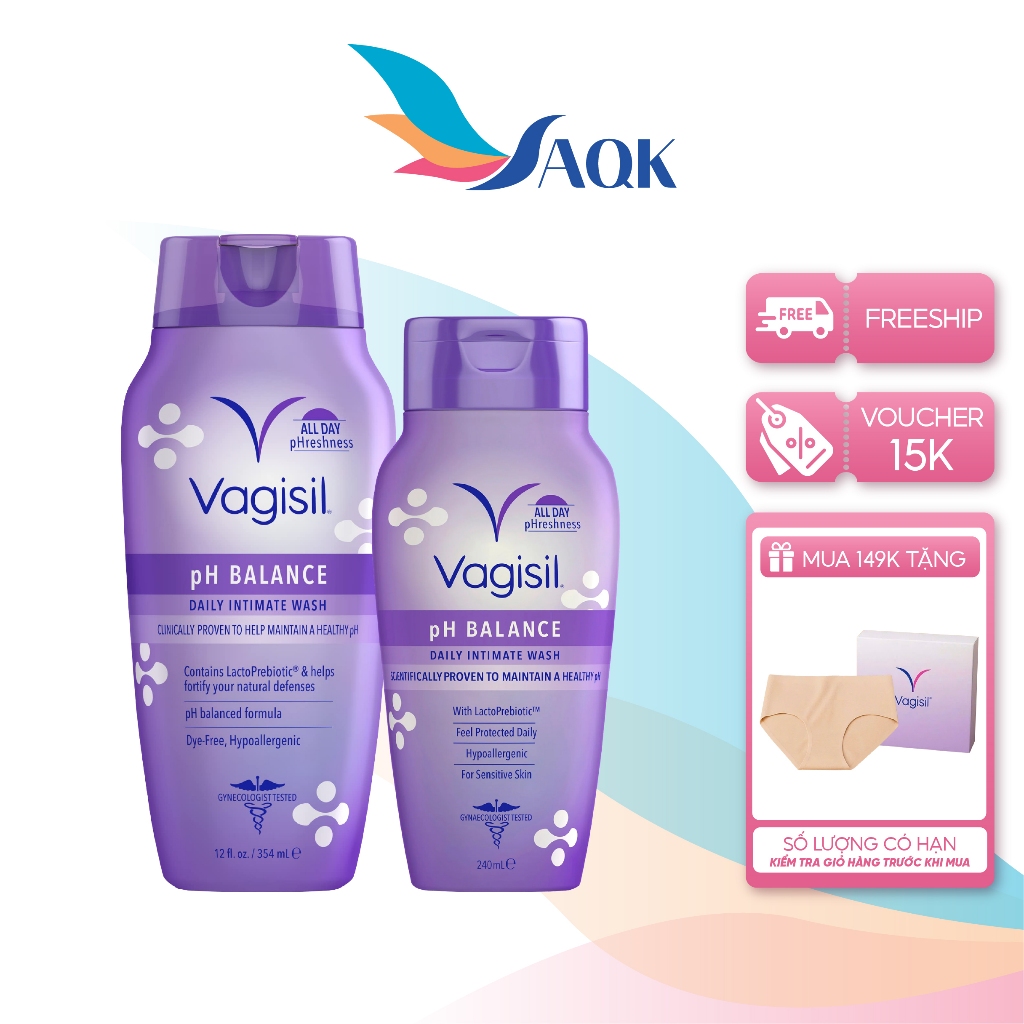 Dung dịch vệ sinh phụ nữ Vagisil pH Balance Daily Intimate Wash (240ml/354ml) - Làm sạch dịu nhẹ và 