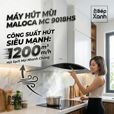MC 9018HS | Máy Hút Mùi Malloca MC 9018HS - Công Suất Siêu Hút 1200 m3/h - Phù Hợp Bếp Ngang 90cm - Bảo Hành 3 Năm