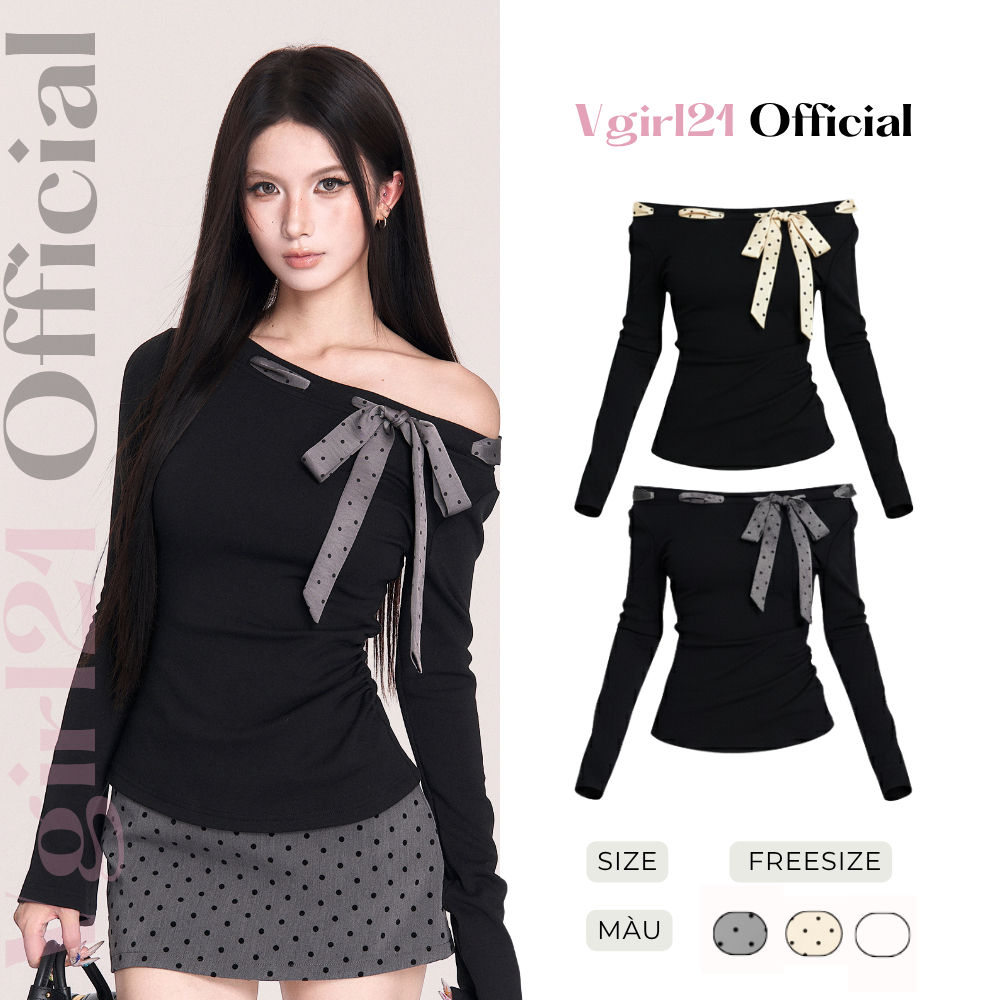 [Deal Mở Bán] - KILA TOP - Áo Nữ Tay Dài Vgirl Bẹt Vai Kèm Dây Hoạ Tiết Chấm Bi Freesize Dễ Phối Đồ Douyin | BigBuy360 - bigbuy360.vn