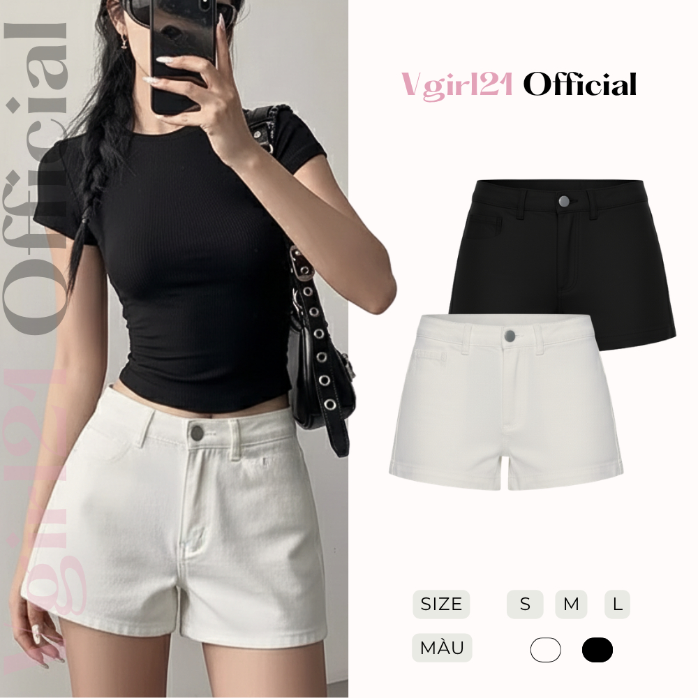 QUIN SHORT -Quần short nữ chữ A Vgirl21 - Chất kaki Jeans dày dặn - Basic - Mặc hằng ngày dễ phối đồ | BigBuy360 - bigbuy360.vn