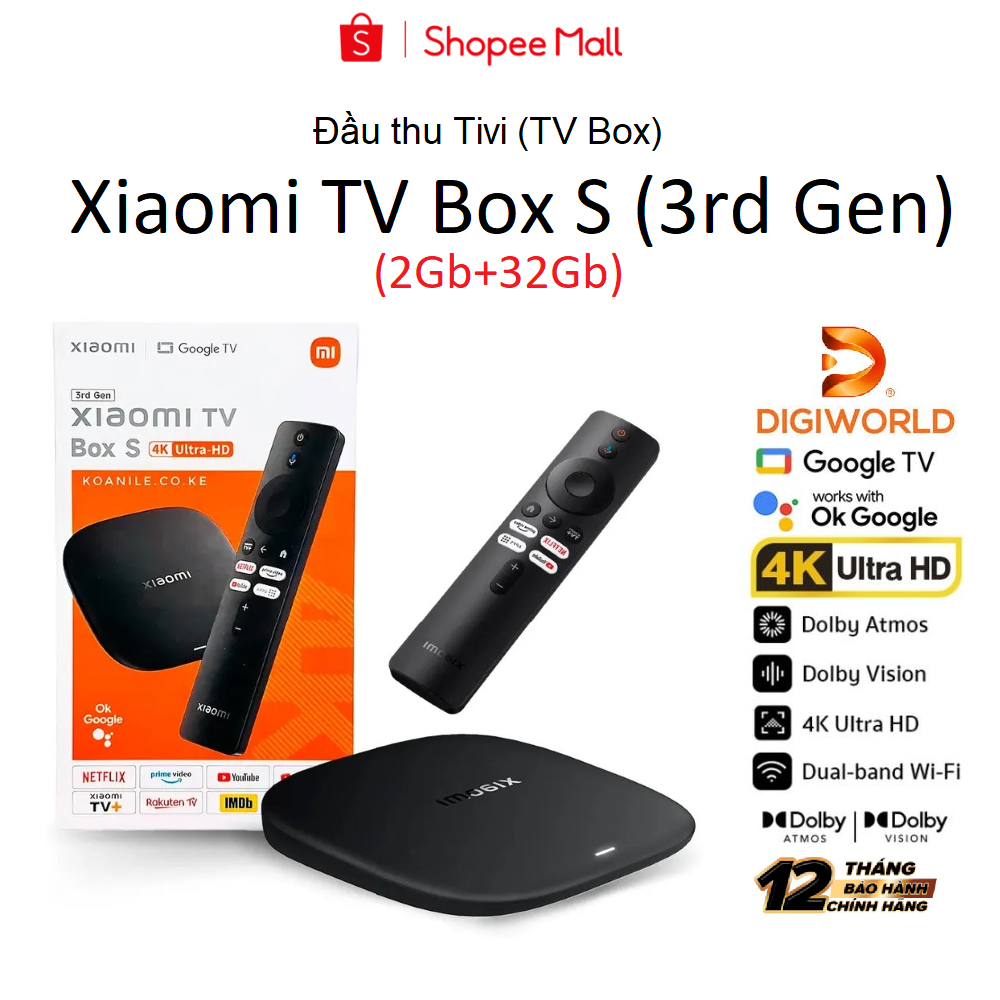 Mi box S Gen 3 - Xiaomi TV Box S (Gen 3) Google TV Ultra HD 4K(3840 x 2160) - Chính hãng Digiworld