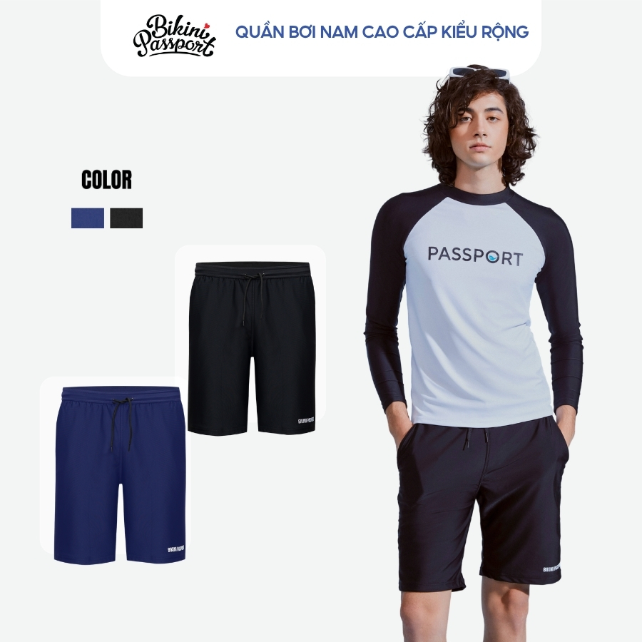 Quần bơi nam cao cấp dáng lửng thể thao, bigsize, kháng clo, chống tia UV- BIKINI PASSPORT - màu Đen - BS179_BL