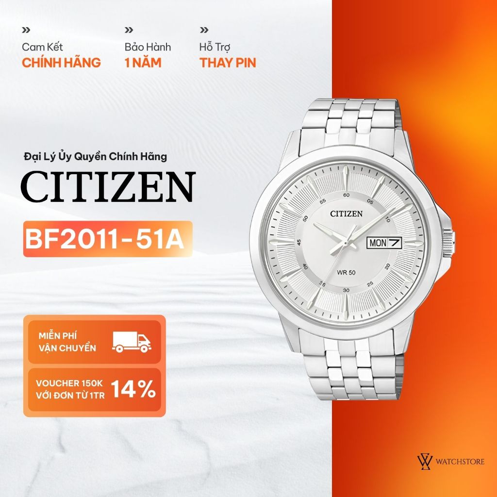 Đồng Hồ Nam Citizen Quartz BF2011-51A Kính Khoáng Size 41mm Dây Kim Loại Chính Hãng