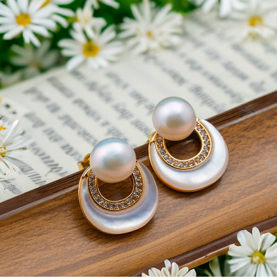 Bông Tai Ngọc Trai 6ly Khảm Xà Cừ Kiểu Dáng Độc Đáo - Ngọc Trai Trường Thịnh